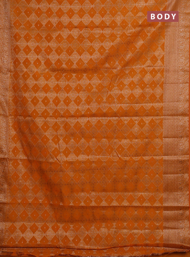 Semi chiniya silk saree mango yellow with allover thread & zari weaves and woven border