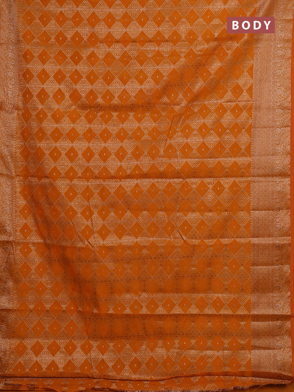 Semi chiniya silk saree mango yellow with allover thread & zari weaves and woven border