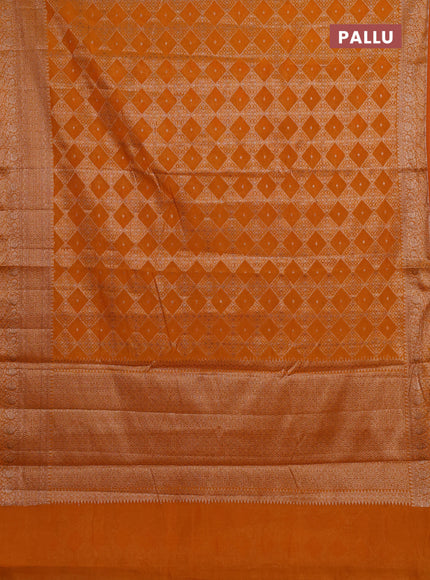 Semi chiniya silk saree mango yellow with allover thread & zari weaves and woven border