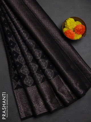 Semi chiniya silk saree black with allover thread & zari weaves and woven border