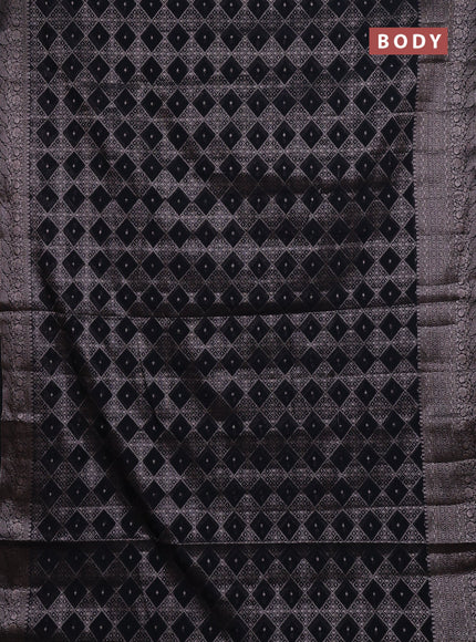 Semi chiniya silk saree black with allover thread & zari weaves and woven border