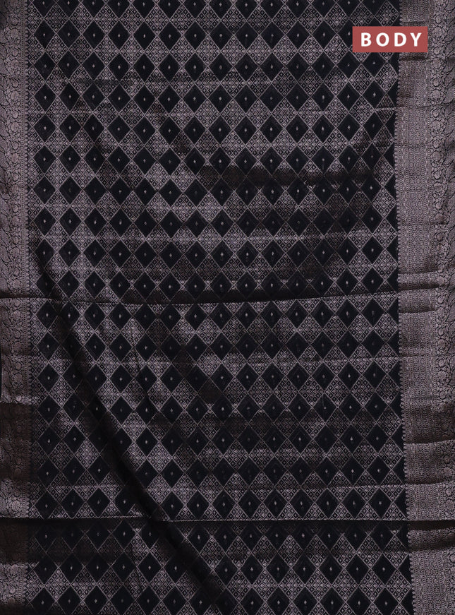 Semi chiniya silk saree black with allover thread & zari weaves and woven border