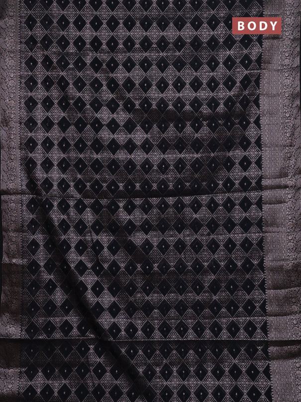 Semi chiniya silk saree black with allover thread & zari weaves and woven border