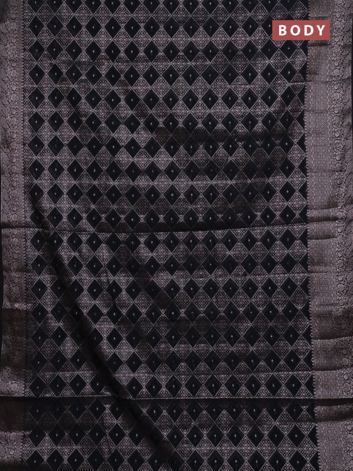 Semi chiniya silk saree black with allover thread & zari weaves and woven border