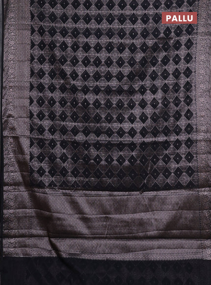 Semi chiniya silk saree black with allover thread & zari weaves and woven border