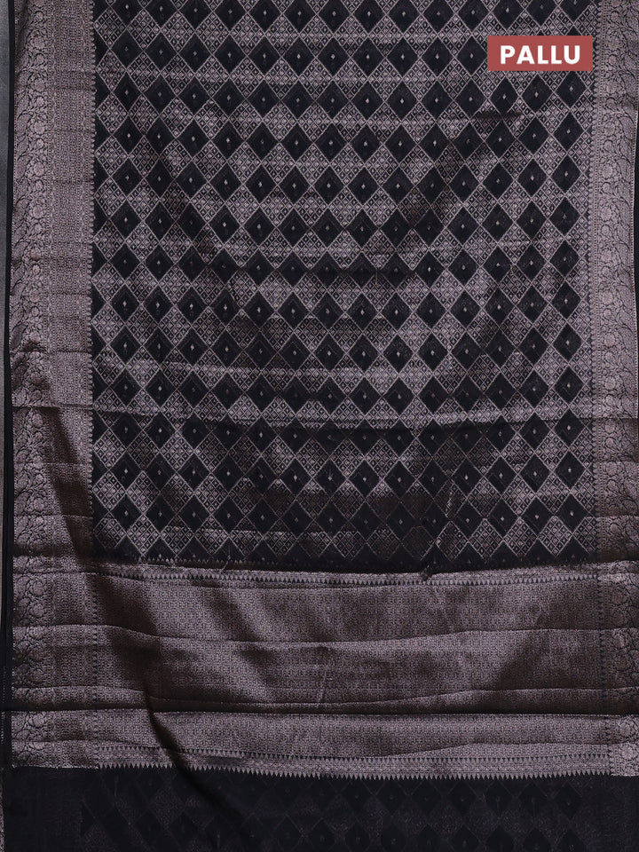 Semi chiniya silk saree black with allover thread & zari weaves and woven border