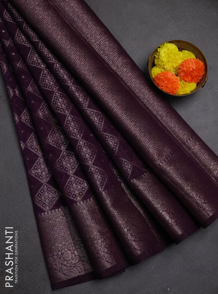 Semi chiniya silk saree purple with allover thread & zari weaves and woven border