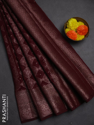 Semi chiniya silk saree wine shade with allover thread & zari weaves and woven border