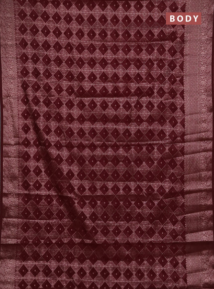 Semi chiniya silk saree wine shade with allover thread & zari weaves and woven border