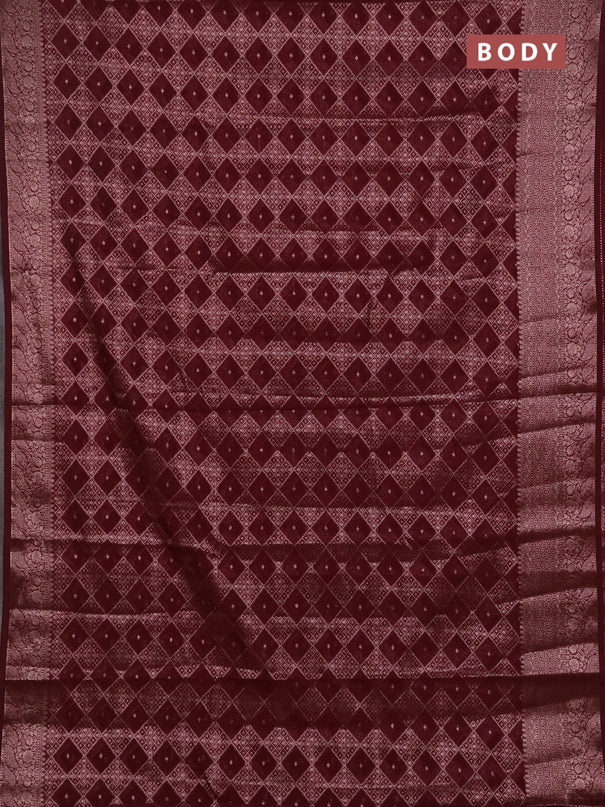 Semi chiniya silk saree wine shade with allover thread & zari weaves and woven border