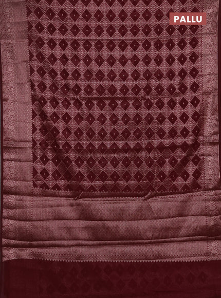 Semi chiniya silk saree wine shade with allover thread & zari weaves and woven border