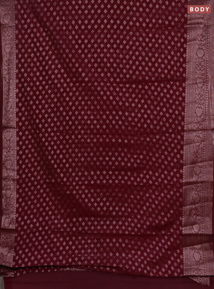 Semi chiniya silk saree wine shade with allover thread & zari woven buttas and woven border