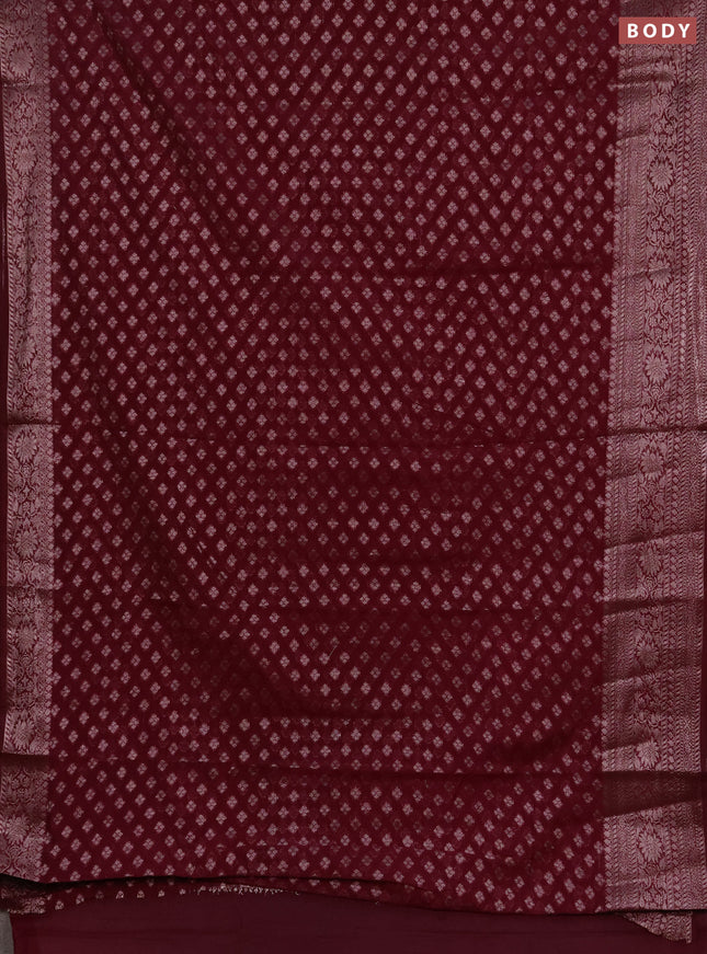 Semi chiniya silk saree wine shade with allover thread & zari woven buttas and woven border