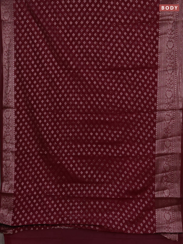 Semi chiniya silk saree wine shade with allover thread & zari woven buttas and woven border