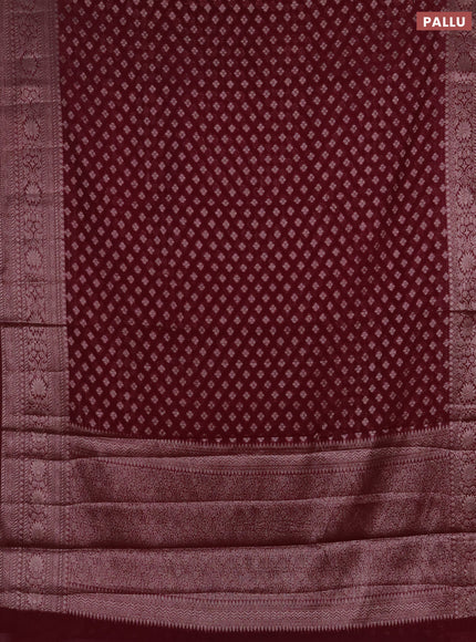 Semi chiniya silk saree wine shade with allover thread & zari woven buttas and woven border
