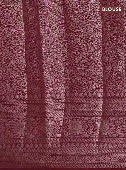 Semi chiniya silk saree wine shade with allover thread & zari woven buttas and woven border