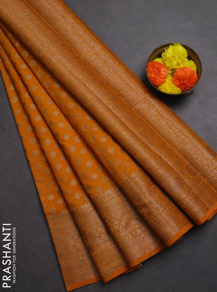 Semi chiniya silk saree mango yellow with allover thread & zari woven buttas and woven border