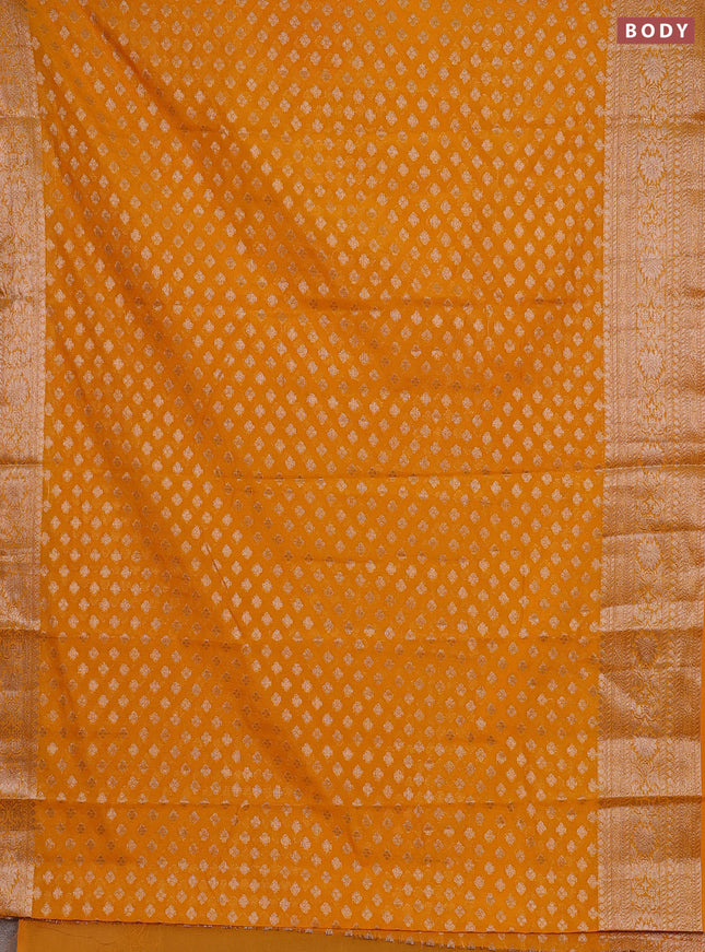 Semi chiniya silk saree mango yellow with allover thread & zari woven buttas and woven border