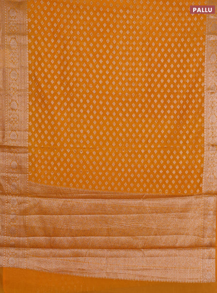 Semi chiniya silk saree mango yellow with allover thread & zari woven buttas and woven border