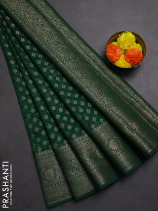 Semi chiniya silk saree green with allover thread & zari woven buttas and woven border