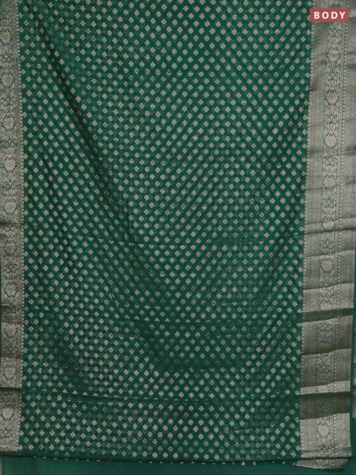 Semi chiniya silk saree green with allover thread & zari woven buttas and woven border