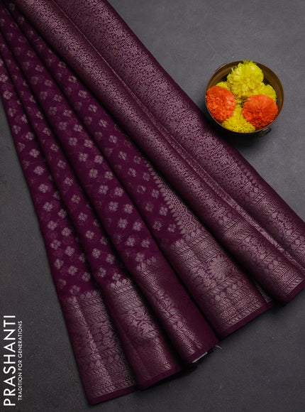 Semi chiniya silk saree purple with allover thread & zari woven buttas and woven border
