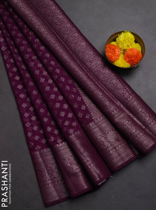 Semi chiniya silk saree purple with allover thread & zari woven buttas and woven border