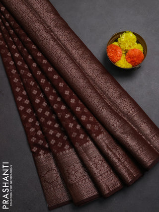 Semi chiniya silk saree coffee brown with allover thread & zari woven buttas and woven border