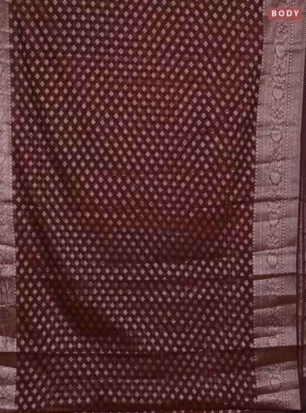 Semi chiniya silk saree coffee brown with allover thread & zari woven buttas and woven border