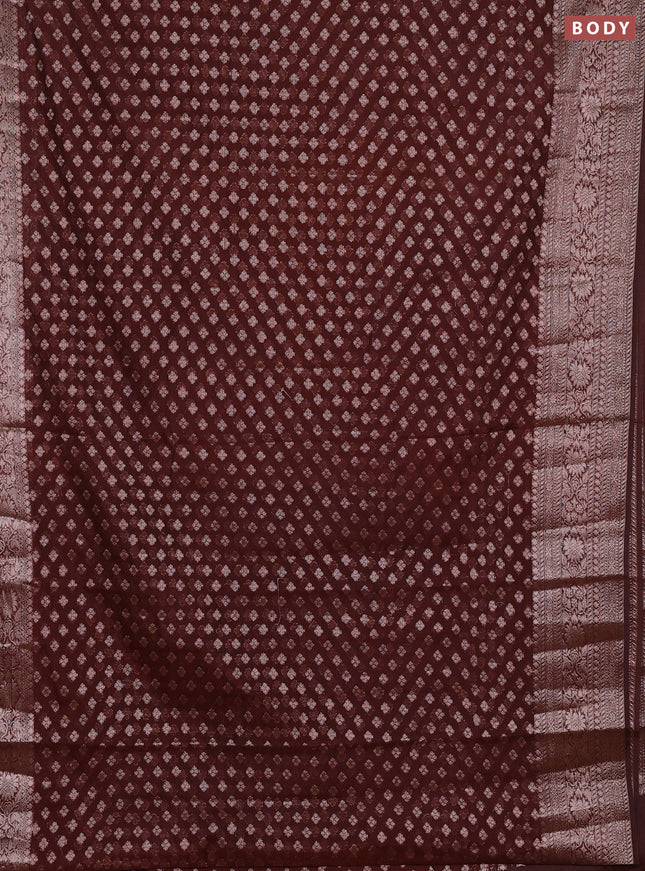 Semi chiniya silk saree coffee brown with allover thread & zari woven buttas and woven border