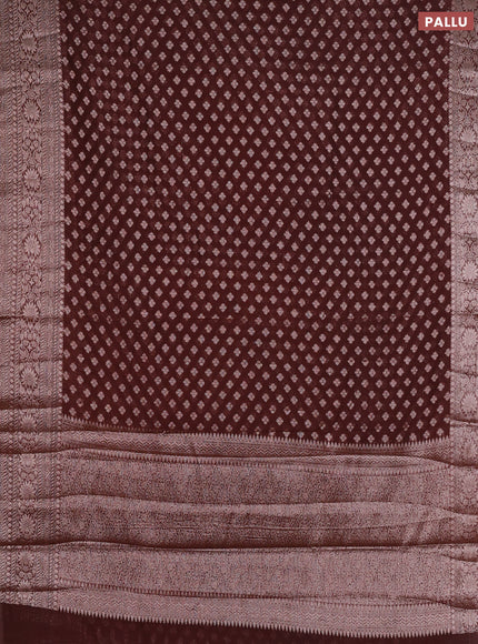 Semi chiniya silk saree coffee brown with allover thread & zari woven buttas and woven border