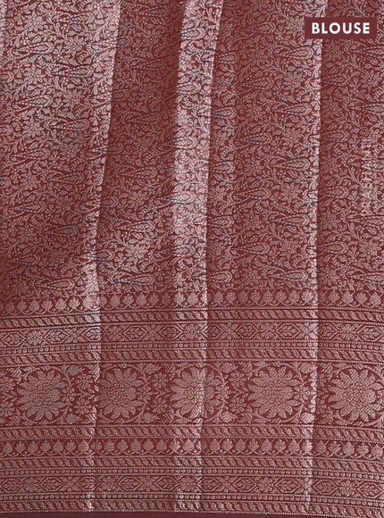 Semi chiniya silk saree coffee brown with allover thread & zari woven buttas and woven border