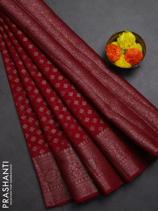 Semi chiniya silk saree kumkum red with allover thread & zari woven buttas and woven border