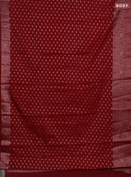 Semi chiniya silk saree kumkum red with allover thread & zari woven buttas and woven border