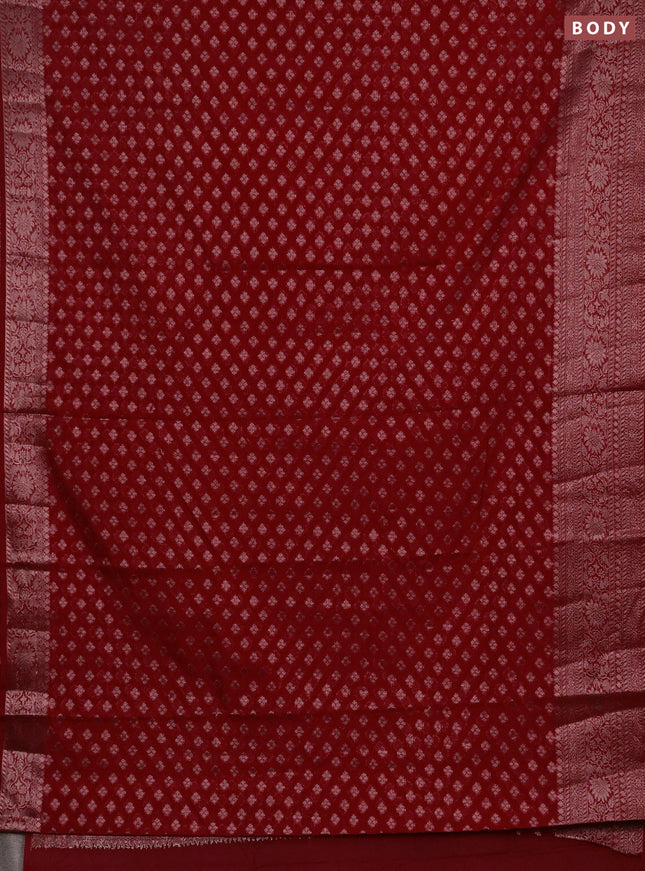 Semi chiniya silk saree kumkum red with allover thread & zari woven buttas and woven border