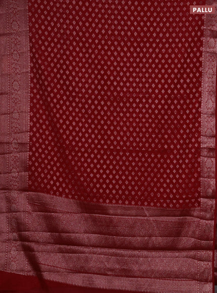 Semi chiniya silk saree kumkum red with allover thread & zari woven buttas and woven border