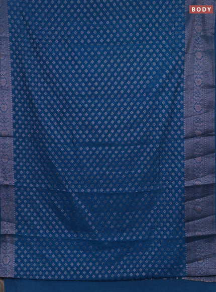 Semi chiniya silk saree peacock blue with allover thread & zari woven buttas and woven border
