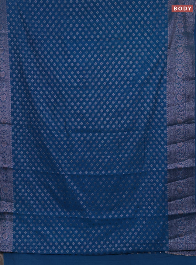 Semi chiniya silk saree peacock blue with allover thread & zari woven buttas and woven border