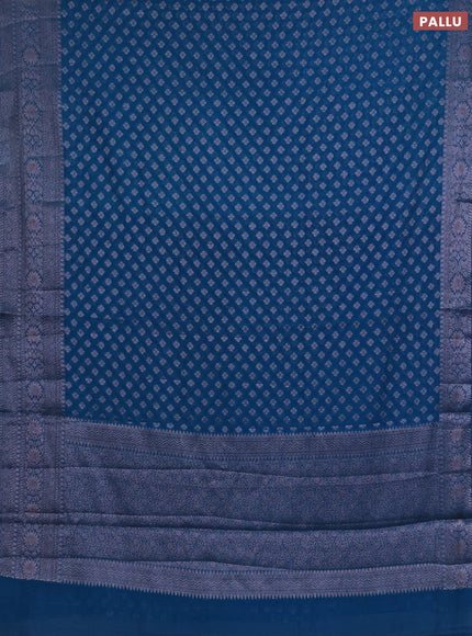 Semi chiniya silk saree peacock blue with allover thread & zari woven buttas and woven border