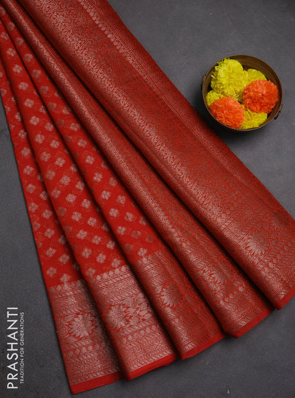 Semi chiniya silk saree orange with allover thread & zari woven buttas and woven border