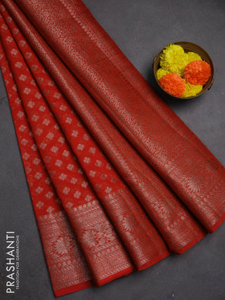 Semi chiniya silk saree orange with allover thread & zari woven buttas and woven border