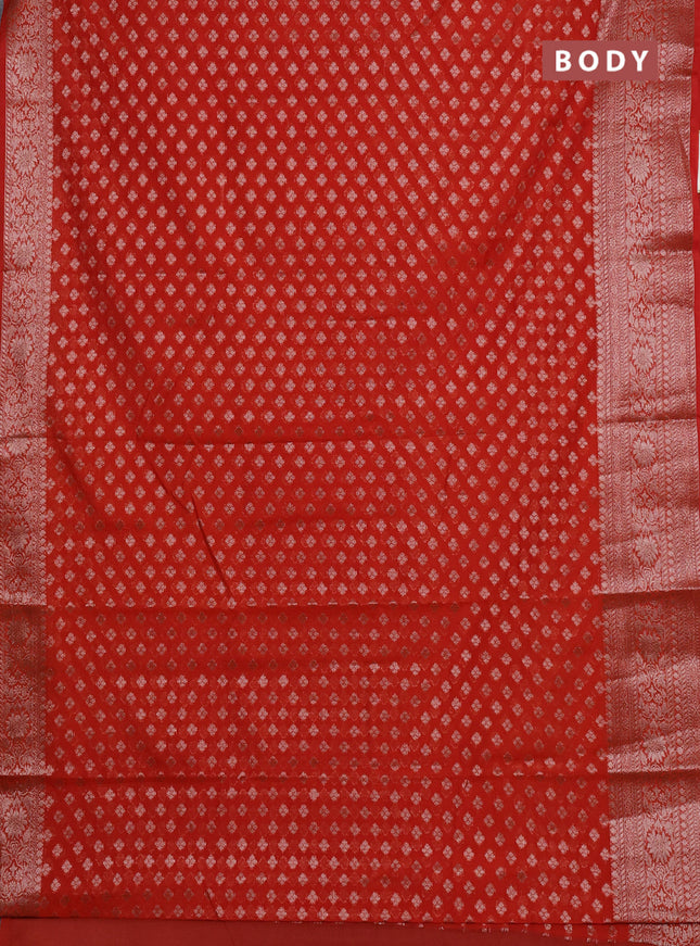 Semi chiniya silk saree orange with allover thread & zari woven buttas and woven border