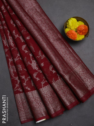 Semi chiniya silk saree red with allover thread & zari weaves and woven border