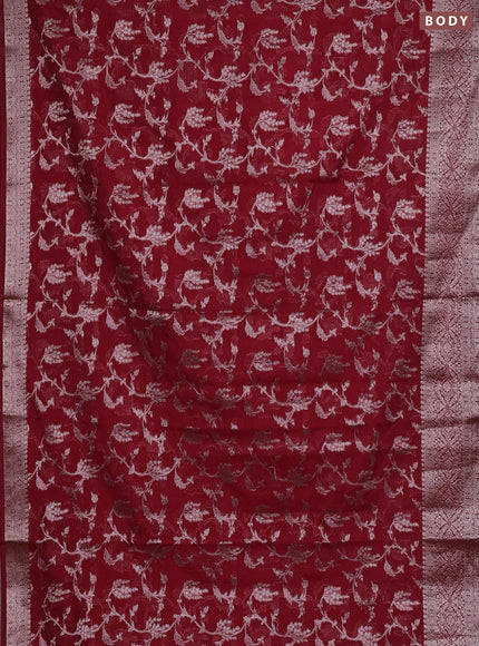 Semi chiniya silk saree red with allover thread & zari weaves and woven border