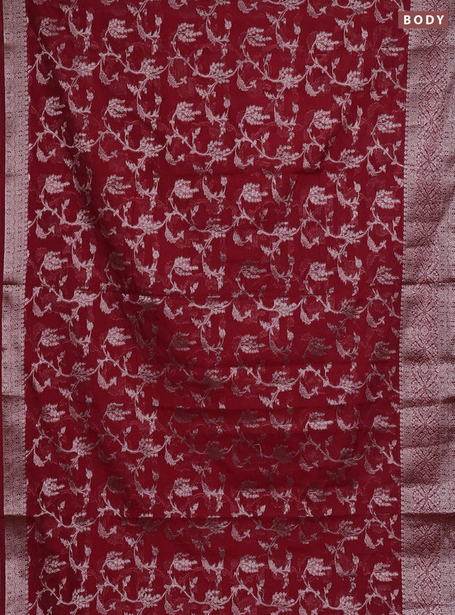 Semi chiniya silk saree red with allover thread & zari weaves and woven border