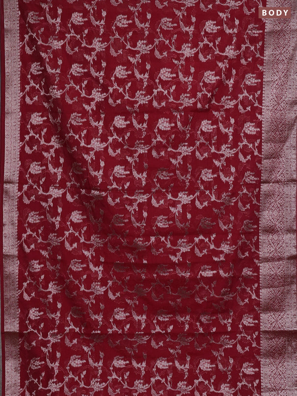 Semi chiniya silk saree red with allover thread & zari weaves and woven border