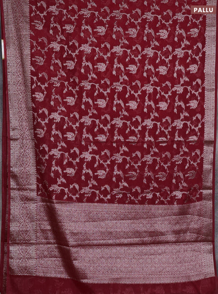 Semi chiniya silk saree red with allover thread & zari weaves and woven border