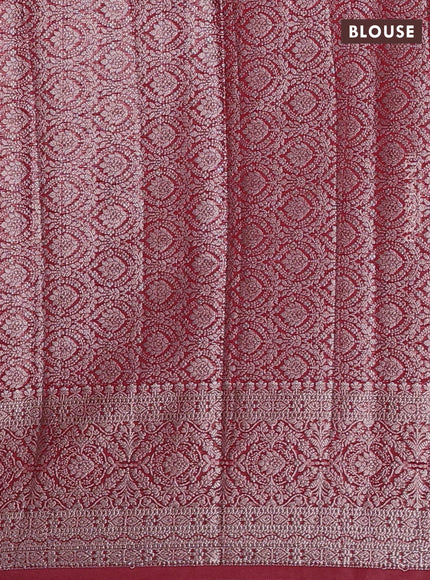 Semi chiniya silk saree red with allover thread & zari weaves and woven border