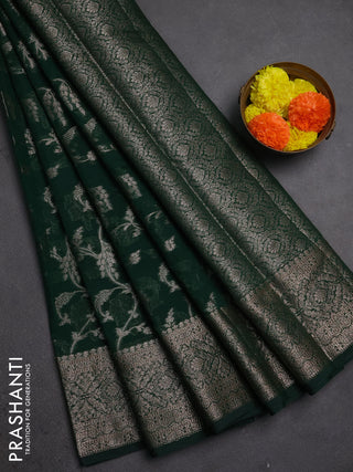 Semi chiniya silk saree bottle green with allover thread & zari weaves and woven border