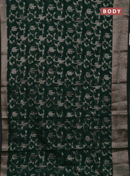 Semi chiniya silk saree bottle green with allover thread & zari weaves and woven border